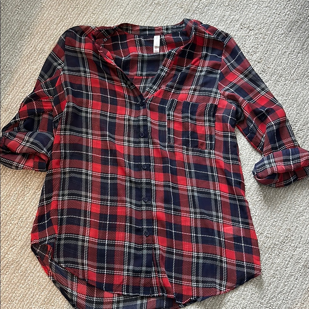 Xhilaration Red and Blue Plaid Blouse
